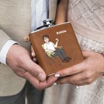 Personalized Cartoon Character 6 oz Stainless Steel Liquor Hip Flask with Leather Cover and Name Birthday Valentine's Day Gift for Husband Boyfriend