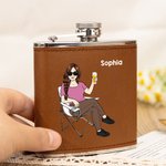 Personalized Cartoon Character 6 oz Stainless Steel Liquor Hip Flask with Leather Cover and Name Birthday Valentine's Day Gift for Husband Boyfriend
