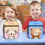 Personalized Cartoon Animals Racoon Hedgehog Multicolour Insulated Lunch Bag with Name Daily Travel Back to School Birthday Gift for Boys Girls
