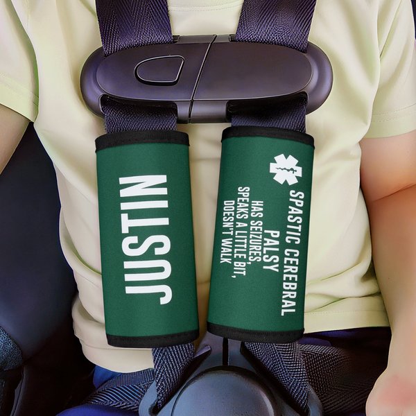 Personalised Multicolour Emergency Alert Carseat Straps with Name and Text Set of 2 Birthday Caring Gift for Allergy Autism Kids Family