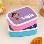 Personalized Cartoon Boy Girl Character Multicolour Food-Grade Safe Lunch Box with Name Back to School Birthday Gift for Kids