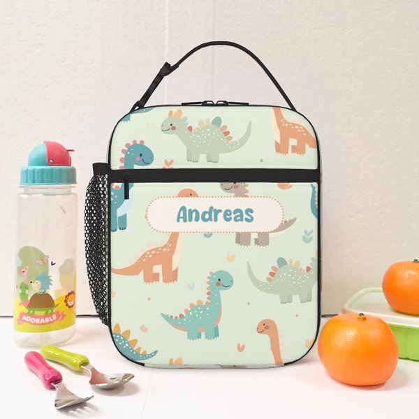 Personalised Colorful Cartoon Pattern Design Multicolor Insulated Lunch Bag with Name Daily Travel Back to School Birthday Gift for Boys Girls