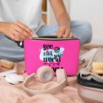 Personalisierte Aquarell Reisen Thema Design tragbare Make-up-Tasche mit Namen Travel Storage Jahrestag Geburtstag Geschenk für Frauen