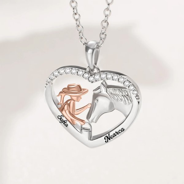 Collana personalizzabile a forma di cuore con ragazza e cavallo regalo ideale di compleanno e anniversario per donne ed amanti dei cavalli