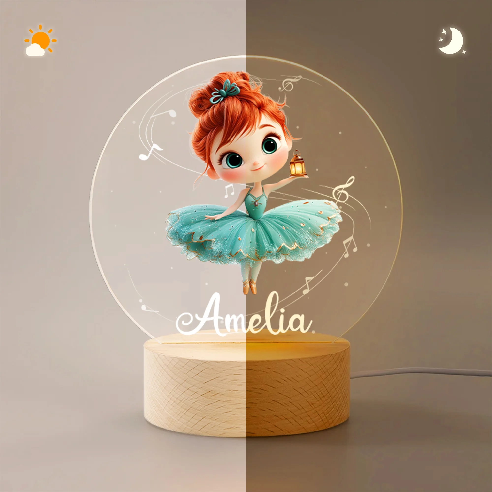 Luce notturna personalizzata con nome data luna stelle e animali addormentati decor per