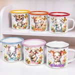 Personalized Wildflower Cute Animal Portable 12 oz Enamel Cup with Name Back to School Birthday Gift for Boys Girls