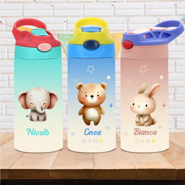 Borraccia da 355ml personalizzata con nome stelle e animali in stile cartone animato regalo ideale per compleanni e viaggi quotidiani per bambini