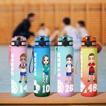Personalised Gradient Cartoon Character 32 oz Sport Water Bottle with Name and Time Marker Birthday Team Gift for Basketball Football Sport Lovers