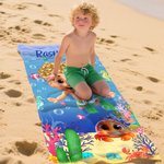 Personlig söt 3D strandhandduk med havsdjur för barn snabbtorkande mjuk och stor med namn perfekt för sommarlov strandfest eller födelsedagspresent