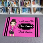 Personalised Welcome to Classroom Pencil Crayon Cartoon Character Durable Non-Slip Doormat with Name Appreciation Back to School Gift for Teachers