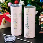 Personalized Pink Nutcracker Fairy Tale Character Insulated 20 oz Skinny Tumbler with Name and Straw Birthday Christmas Gift for Girls
