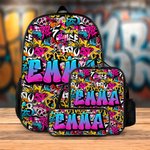 Personalised Colorful Graffiti Style Name Backpack Lunch Bag Pencil Case Set Back to School Birthday Gift for Boys Girls Students