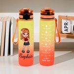 Borraccia sportiva personalizzata con indicatore del tempo nome e design Y2K cartone animato regalo ideale per compleanni per ragazze