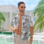 Personalised Retro Toile De Jouy Style Dog Cat Portrait Hawaiian Unisex Shirt Birthday Summer Vacation Gift for Pet Lovers Owners