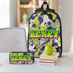Personalised Colorful Graffiti Style Name Backpack Lunch Bag Pencil Case Set Back to School Birthday Gift for Boys Girls Students