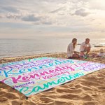 Personalized Multicolor Word Cloud Quick Dry Oversized Beach Blanket with Name Summer Vacation Travel Beach Party Birthday Gift for Women Men