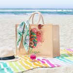 Personalized Watercolor Sea Turtle Dolphin Ocean Animals Large Jute Tote Bag with Name Travel Accessory Beach Party Birthday Gift for Women