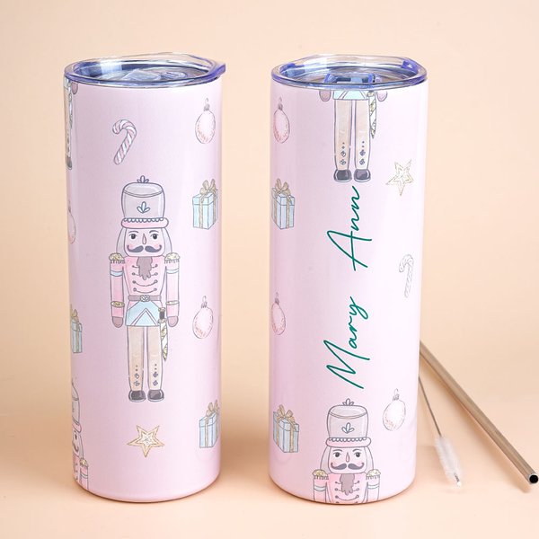 Personlig rosa Nøtteknekkeren eventyrkarakter isolert 20 oz tynn tumbler med navn og sugerør bursdag julegave til jenter