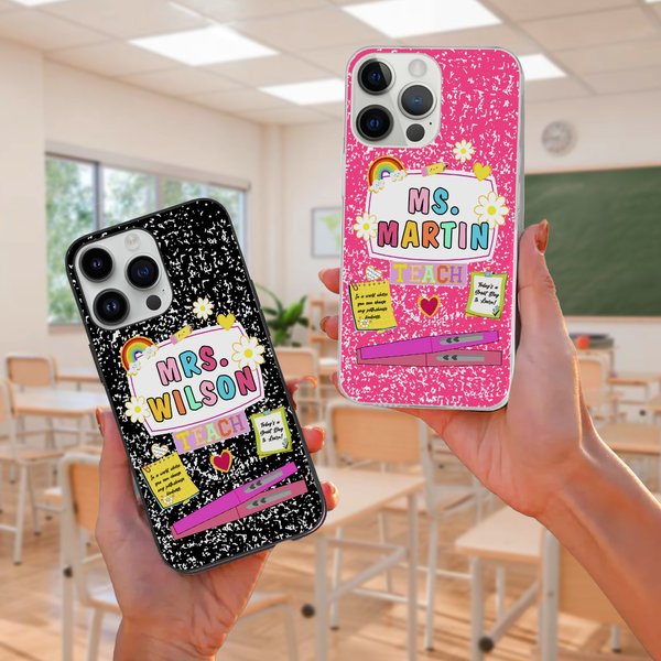Personalized Colorful Floral Love Pen Notebook Design Slim Phone Case for iPhone with Title Back to School Appreciation Birthday Gift for Teachers