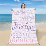 Personalized Multicolor Word Cloud Quick Dry Oversized Beach Blanket with Name Summer Vacation Travel Beach Party Birthday Gift for Women Men