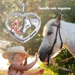 Collana personalizzabile a forma di cuore con ragazza e cavallo regalo ideale di compleanno e anniversario per donne ed amanti dei cavalli
