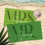 Personalisierte Herr und Frau Satz von 2 passenden schnell trocknenden übergroßen Strand Handtuch mit Nachnamen Flitterwochen Reise Hochzeit Geschenk für Newlyweds Paare