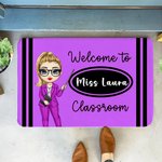 Personalised Welcome to Classroom Pencil Crayon Cartoon Character Durable Non-Slip Doormat with Name Appreciation Back to School Gift for Teachers