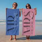 Personalisierte Herr und Frau Satz von 2 passenden schnell trocknenden übergroßen Strand Handtuch mit Nachnamen Flitterwochen Reise Hochzeit Geschenk für Newlyweds Paare