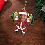 Personalisierte Gesicht Foto Weihnachtsmann Gewichtheben Hanging Acylic Ornament lustig Fitnessstudio Weihnachtsbaum Dekor Geschenk für Fitness-Liebhaber Workout Buddies