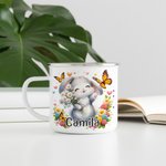 Personalized Wildflower Cute Animal Portable 12 oz Enamel Cup with Name Back to School Birthday Gift for Boys Girls