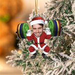 Personalisierte Gesicht Foto Weihnachtsmann Gewichtheben Hanging Acylic Ornament lustig Fitnessstudio Weihnachtsbaum Dekor Geschenk für Fitness-Liebhaber Workout Buddies