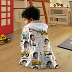 Personlig lastbil grävmaskin ansikte foto mjuk huva filt med initialer och namn födelsedagspresent för teknikfordon älskare