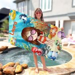Toalla de playa personalizada de tema marino con personaje y nombre secado rápido regalo de viajes y fiestas en la playa para la familia