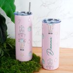 Personalized Pink Nutcracker Fairy Tale Character Insulated 20 oz Skinny Tumbler with Name and Straw Birthday Christmas Gift for Girls