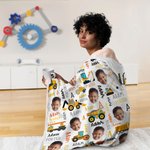 Personlig lastbil grävmaskin ansikte foto mjuk huva filt med initialer och namn födelsedagspresent för teknikfordon älskare