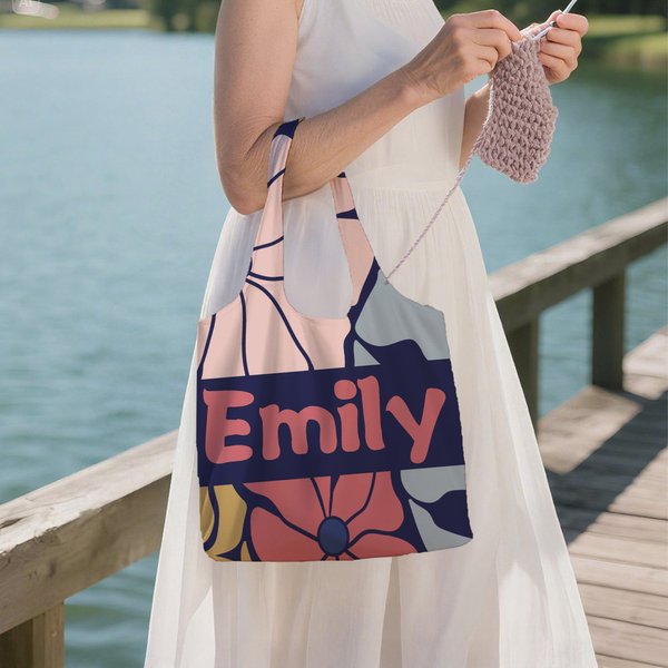 Personalized Danish Flower Portable Large Tote Bag with Name Anniversary Birthday Gift for Women