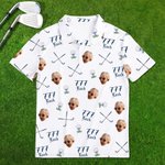 Personlig golf tema ansiktsfoto andningsbar polotröja med Lucky Number Rolig golfklubb födelsedagspresent för golfspelare