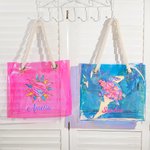 Personalizzato acquerello elementi oceano impermeabile olografico chiaro Tote Bag con nome spiaggia accessori compleanno anniversario regalo per le donne