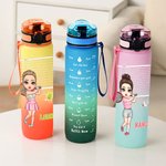 Gepersonaliseerde Tennis Badminton Pickleball Cartoon Karakter Naam 32 oz Sport Waterfles met Schaalverdeling Verjaardagscadeau voor sportliefhebbers