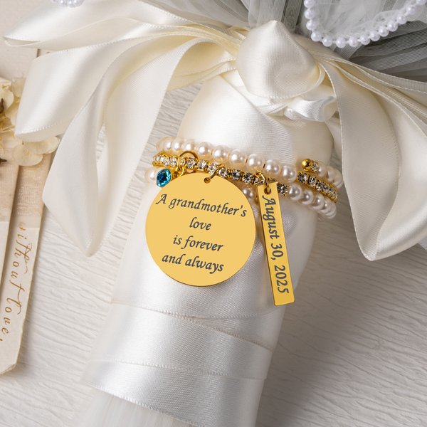 Personalized Bling Rhinestone Pearl Something Blue Zircon Bouquet Charm with Text  Anniversary Bridal Shower Wedding Gift for Bride