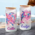 Personalisierte Aquarell Ozean Elemente 20 oz mattiertes Glas mit Namen und Stroh Reise Geburtstag Geschenk für Familie Freunde