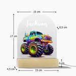 Personalisiertes Cartoon Stunttruck Offroad-Fahrzeug LED-Nachtlicht mit Holzsockel 7 Einstellbaren Farben Wohndeko Geburtstagsgeschenk für Kinder