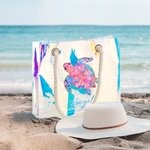 Personalizzato acquerello elementi oceano impermeabile olografico chiaro Tote Bag con nome spiaggia accessori compleanno anniversario regalo per le donne