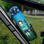 Personalized Gradient Cartoon Soccer Boy Girl 32 oz Leakproof Motivational Sports Water Bottle with Name and Time Marker Gift for Gym Soccer Lovers