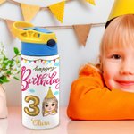 Personaje de dibujos animados personalizado Botella de agua isotérmica para niños de 12 oz con asa y pajita de silicona Regalo de cumpleaños de vuelta al cole para niños y niñas