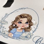 Personalized Blue Birth Flower Cartoon Character Black and White Canvas Tote Bag with Name Travel Essentials Birthday Wedding Gift for Women Girls