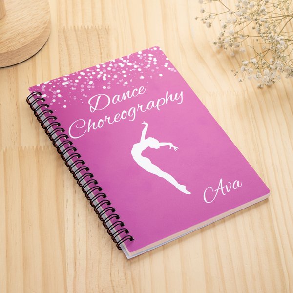 Personalised Dance Choreography Dancer Silhouette A5 Notebook with Name Competition Day Back to School Birthday Gift for Dance Lovers Students
