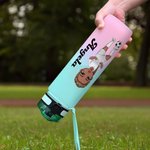 Personalized Gradient Cartoon Soccer Boy Girl 32 oz Leakproof Motivational Sports Water Bottle with Name and Time Marker Gift for Gym Soccer Lovers