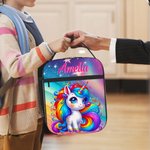 Personalised Cartoon Dinosaur Lorry Fantasy Unicorn Insulated Lunch Bag with Name Portable Picnic Back to School Gift for Boys Girls