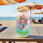 Personalisierte Aquarell Ozean Elemente 20 oz mattiertes Glas mit Namen und Stroh Reise Geburtstag Geschenk für Familie Freunde